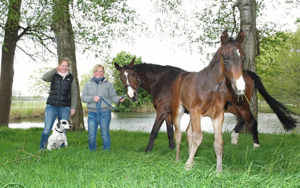 Und am Ende der Wiese steht ein Pferd am See - und Apfelbaumblätter liegen auf dem Klee: Christina Hammann (links) und Dagmar Fiedler haben gemeinsam mit ihren Vierbeinern in Seeste einen Lieblingsplatz gefunden.